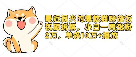 最近很火的爆款猫咪做饭视频拆解，小白一周涨粉2万，单条10万+播放(附保姆级教程)好项目网-专注分享网络创业项目落地实操课程 – 全网首发_高质量创业项目输出好项目网