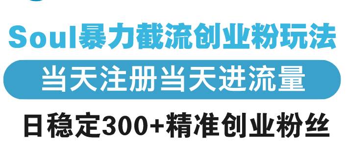 （13935期）Soul暴力截流创业粉玩法，当天注册当天进流量，日稳定300+精准创业粉丝好项目网-专注分享网络创业项目落地实操课程 – 全网首发_高质量创业项目输出好项目网