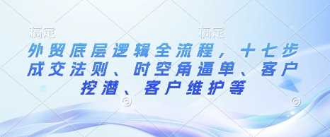 外贸底层逻辑全流程，十七步成交法则、时空角逼单、客户挖潜、客户维护等好项目网-专注分享网络创业项目落地实操课程 – 全网首发_高质量创业项目输出好项目网